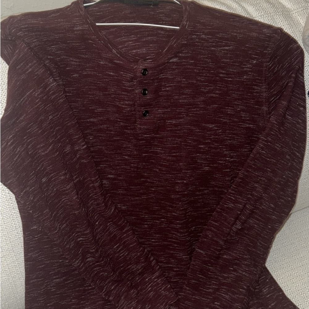 Men’s Maroon/White Long Sleeve Marc Anthony Henley Long Sleeve Shirt